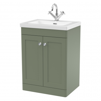 Nuie Classique Floor Standing 2-Door Vanity Unit with 1TH Contemporary Basin 600mm Wide - Satin Green | Product Image