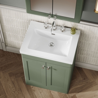 Nuie Classique Floor Standing 2-Door Vanity Unit with 3TH Contemporary Basin 600mm Wide - Satin Green | Product Image