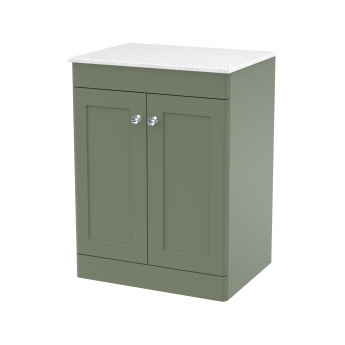 Nuie Classique Floor Standing 2-Door Vanity Unit with White Marble Worktop 600mm Wide - Satin Green | Product Image