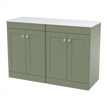 Nuie Classique Floor Standing 4-Door Vanity Unit with White Marble Worktop 1200mm Wide - Satin Green