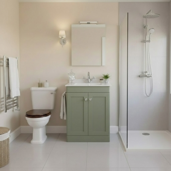 Nuie Classique Floor Standing 2-Door Vanity Unit with 1TH White Square Marble Top Basin 600mm Wide - Satin Green