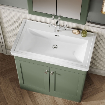 Nuie Classique Floor Standing 2-Door Vanity Unit with Basin 800mm Wide Satin Green - 1 Tap Hole | Product Image