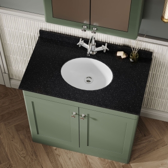 Nuie Classique Floor Standing 2-Door Vanity Unit with 1TH Black Marble Top Basin 800mm Wide - Satin Green | Product Image