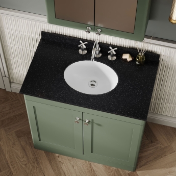 Nuie Classique Floor Standing 2-Door Vanity Unit with 3TH Black Marble Top Basin 800mm Wide - Satin Green | Product Image