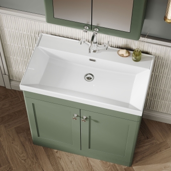 Nuie Classique Floor Standing 2-Door Vanity Unit with 1TH Thin-Edge Basin 800mm Wide - Satin Green | Product Image