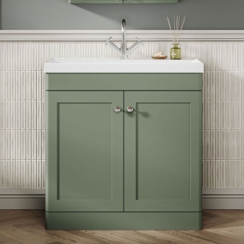 Nuie Classique Floor Standing 2-Door Vanity Unit with 1TH Thin-Edge Basin 800mm Wide - Satin Green | Product Image