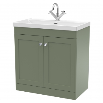 Nuie Classique Floor Standing 2-Door Vanity Unit with 1TH Thin-Edge Basin 800mm Wide - Satin Green | Product Image