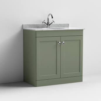 Nuie Classique Floor Standing 2-Door Vanity Unit with 1TH Grey Marble Top Basin 800mm Wide - Satin Green