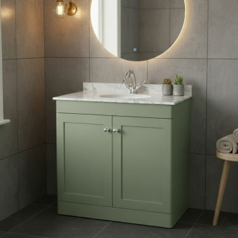 Nuie Classique Floor Standing 2-Door Vanity Unit with 1TH Grey Marble Top Basin 800mm Wide - Satin Green