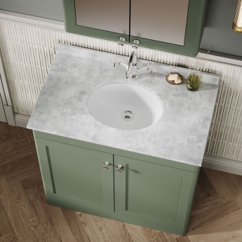 Nuie Classique Floor Standing 2-Door Vanity Unit with 1TH Grey Marble Top Basin 800mm Wide - Satin Green | Product Image