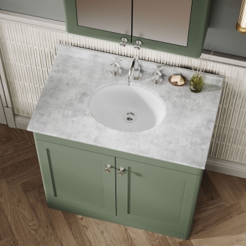 Nuie Classique Floor Standing 2-Door Vanity Unit with 3TH Grey Marble Top Basin 800mm Wide - Satin Green | Product Image