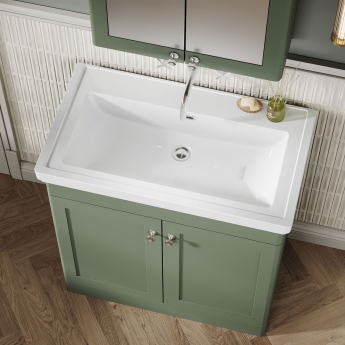 Nuie Classique Floor Standing 2-Door Vanity Unit with Classic Basin 800mm Wide Satin Green - 0 Tap Hole | Product Image
