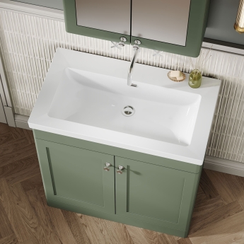 Nuie Classique Floor Standing 2-Door Vanity Unit with 0TH Contemporary Basin 800mm Wide - Satin Green | Product Image