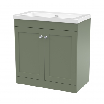 Nuie Classique Floor Standing 2-Door Vanity Unit with 0TH Contemporary Basin 800mm Wide - Satin Green | Product Image
