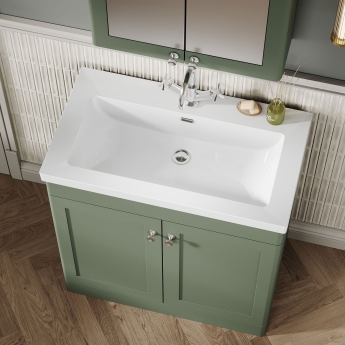Nuie Classique Floor Standing 2-Door Vanity Unit with 1TH Contemporary Basin 800mm Wide - Satin Green | Product Image