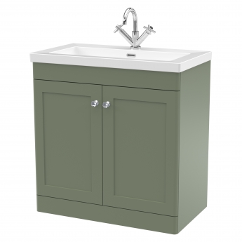Nuie Classique Floor Standing 2-Door Vanity Unit with 1TH Contemporary Basin 800mm Wide - Satin Green | Product Image