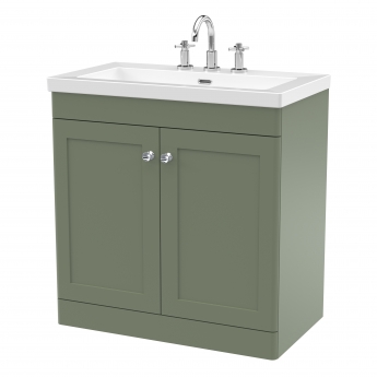 Nuie Classique Floor Standing 2-Door Vanity Unit with 3TH Contemporary Basin 800mm Wide - Satin Green | Product Image