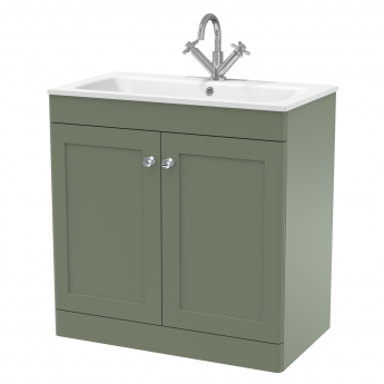 Nuie Classique Floor Standing 2-Door Vanity Unit with 1TH Stone Basin 800mm Wide - Satin Green | Product Image