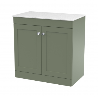 Nuie Classique Floor Standing 2-Door Vanity Unit with White Marble Worktop 800mm Wide - Satin Green | Product Image