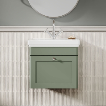 Nuie Classique Wall Hung 1-Drawer Vanity Unit with Basin 500mm Wide Satin Green - 1 Tap Hole | Product Image