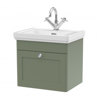 Nuie Classique Wall Hung 1-Drawer Vanity Unit with Basin 500mm Wide Satin Green - 1 Tap Hole