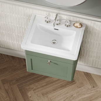 Nuie Classique Wall Hung 1-Drawer Vanity Unit with Basin 500mm Wide Satin Green - 3 Tap Hole | Product Image