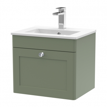 Nuie Classique Wall Hung 1-Drawer Vanity Unit with Basin-2 500mm Wide - Satin Green