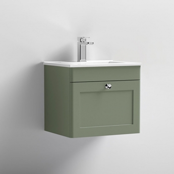 Nuie Classique Wall Hung 1-Drawer Vanity Unit with Basin-2 500mm Wide - Satin Green