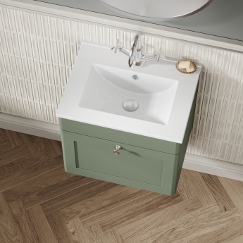 Nuie Classique Wall Hung 1-Drawer Vanity Unit with Basin-2 500mm Wide - Satin Green