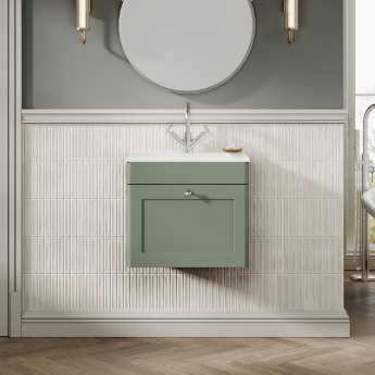 Nuie Classique Wall Hung 1-Drawer Vanity Unit with Basin-2 500mm Wide - Satin Green