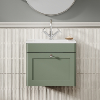 Nuie Classique Wall Hung 1-Drawer Vanity Unit with Basin-2 500mm Wide - Satin Green