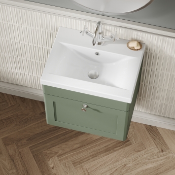 Nuie Classique Wall Hung 1-Drawer Vanity Unit with Basin-1 500mm Wide - Satin Green