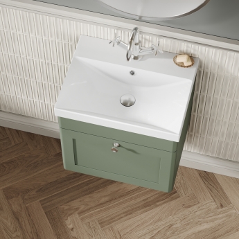 Nuie Classique Wall Hung 1-Drawer Vanity Unit with Basin-3 500mm Wide - Satin Green