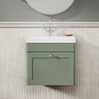 Nuie Classique Wall Hung 1-Drawer Vanity Unit with Basin-3 500mm Wide - Satin Green