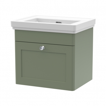 Nuie Classique Wall Hung 1-Drawer Vanity Unit with Basin 500mm Wide Satin Green - 0 Tap Hole