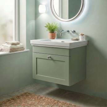 Classique 500mm 1-Drawer Wall Hung Vanity Unit with Premium Fireclay Basin