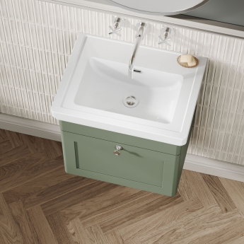 Nuie Classique Wall Hung 1-Drawer Vanity Unit with Basin 500mm Wide Satin Green - 0 Tap Hole | Product Image