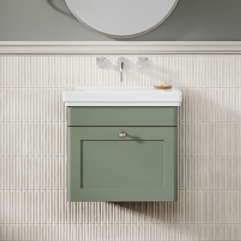Classique 500mm 1-Drawer Wall Hung Vanity Unit with Premium Fireclay Basin | Product Image