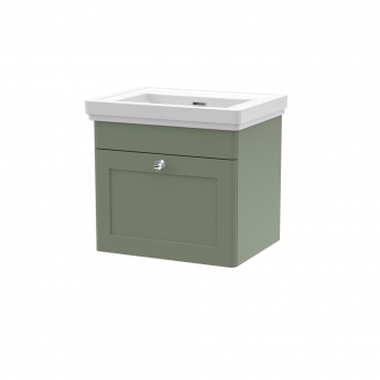 Nuie Classique Wall Hung 1-Drawer Vanity Unit with Basin 500mm Wide Satin Green - 0 Tap Hole