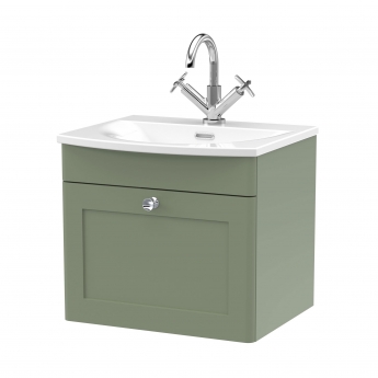 Nuie Classique Wall Hung 1-Drawer Vanity Unit with Curved Basin 500mm Wide - Satin Green