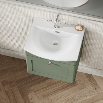 Nuie Classique Wall Hung 1-Drawer Vanity Unit with Curved Basin 500mm Wide - Satin Green