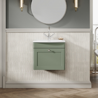 Nuie Classique Wall Hung 1-Drawer Vanity Unit with Curved Basin 500mm Wide - Satin Green