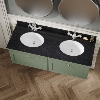 Nuie Classique Wall Hung 2-Drawer Vanity Unit with 1TH Black Marble Top Basin 1200mm Wide - Satin Green | Product Image