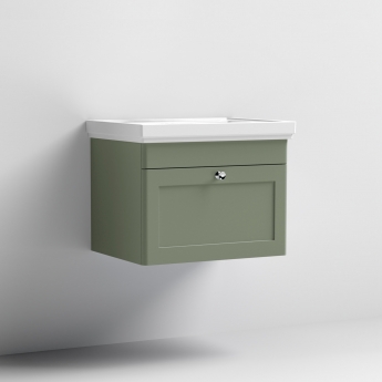 Classique 600mm 1-Drawer Wall Hung Vanity Unit with Fireclay Basin