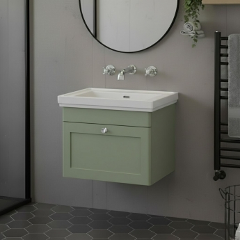 Classique 600mm 1-Drawer Wall Hung Vanity Unit with Fireclay Basin