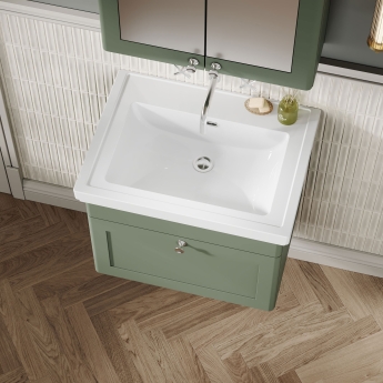 Nuie Classique Wall Hung 1-Drawer Vanity Unit with Classic Basin 600mm Wide Satin Green - 0 Tap Hole | Product Image