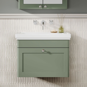 Classique 600mm 1-Drawer Wall Hung Vanity Unit with Fireclay Basin | Product Image