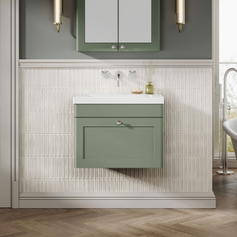 Nuie Classique Wall Hung 1-Drawer Vanity Unit with 0TH Contemporary Basin 600mm Wide - Satin Green | Product Image