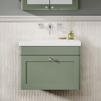 Nuie Classique Wall Hung 1-Drawer Vanity Unit with 0TH Contemporary Basin 600mm Wide - Satin Green | Product Image
