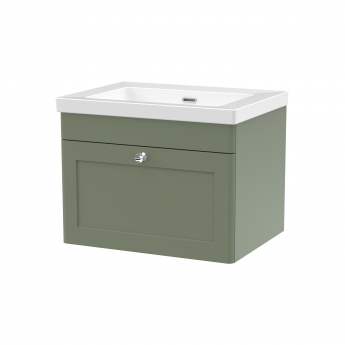 Nuie Classique Wall Hung 1-Drawer Vanity Unit with 0TH Contemporary Basin 600mm Wide - Satin Green | Product Image